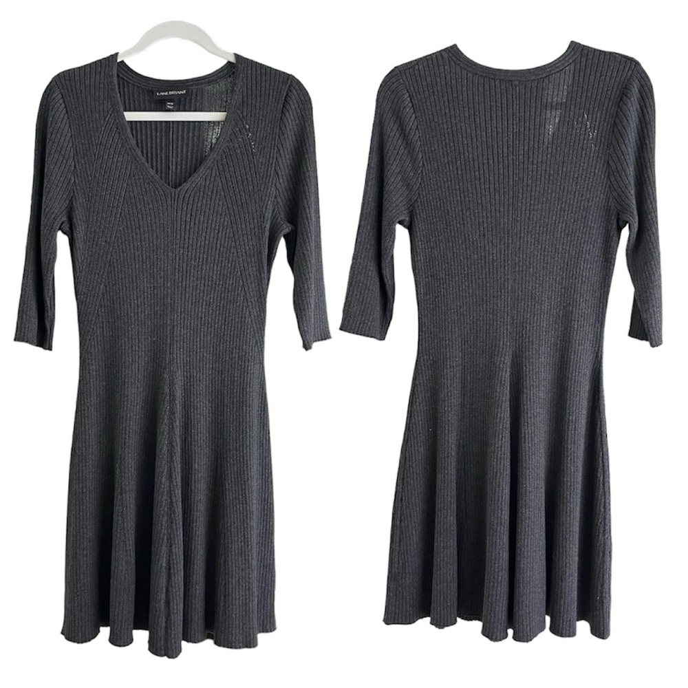 LANE BRYANT Solid Gray Ribbed Knit Casual Sweater Dress Size 14 / 16 - Picture 2 of 9